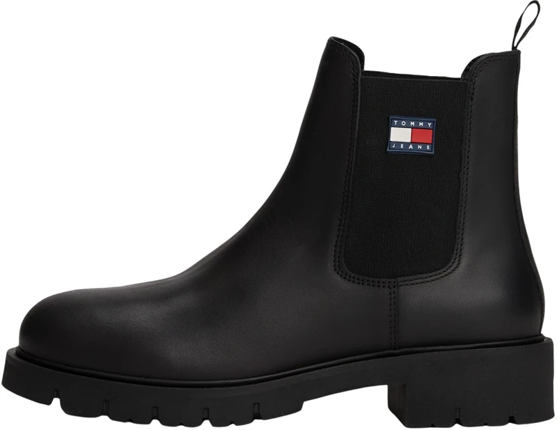 Tommy Jeans Women's Leather Chelsea Boots, Black (Black), 2.5