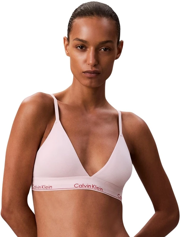 Calvin Klein Women’s Lightly Lined Triangle Bra with Logo Band, Pink (Potpourri), L