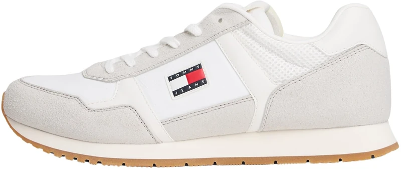 Tommy Jeans Men’s Casual Low Top Runner Trainers, White (Ecru), 10.5