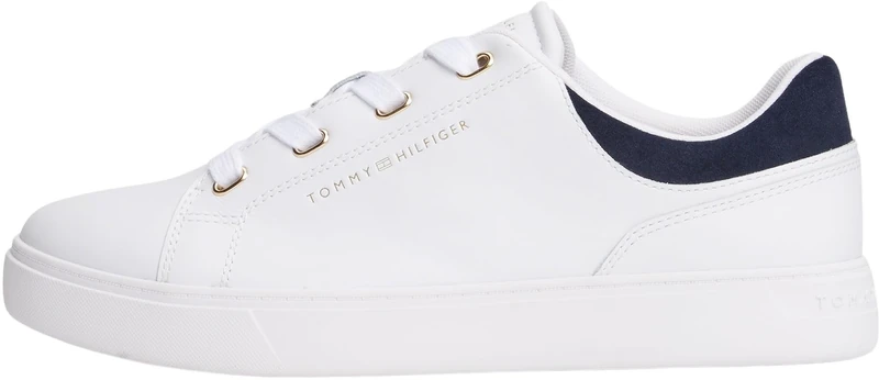 Tommy Hilfiger Women's Casual Leather Cupsole Trainers, White (White/Space Blue), 6