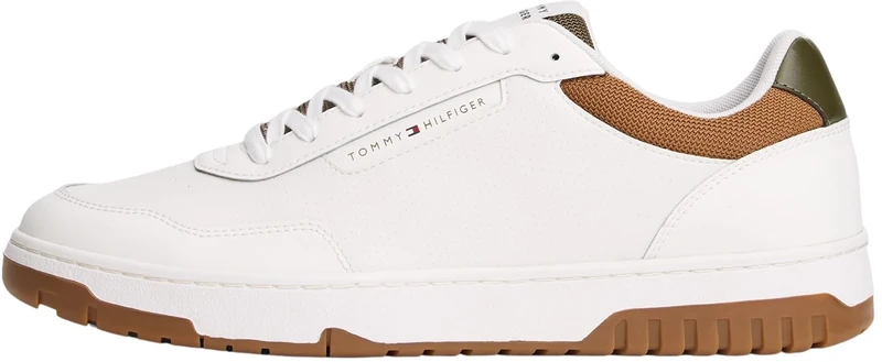 Tommy Hilfiger Men’s Basket Core Low Top Cupsole Trainers, Multicolor (Ecru/Army Green), 10
