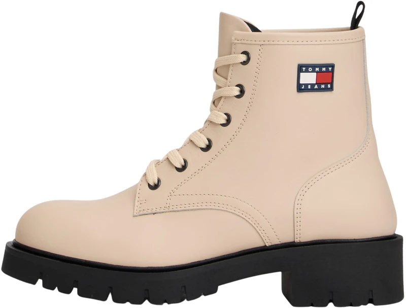 Tommy Jeans Women’s Lace-up Leather Ankle Boots, Beige (White Clay), 7.5