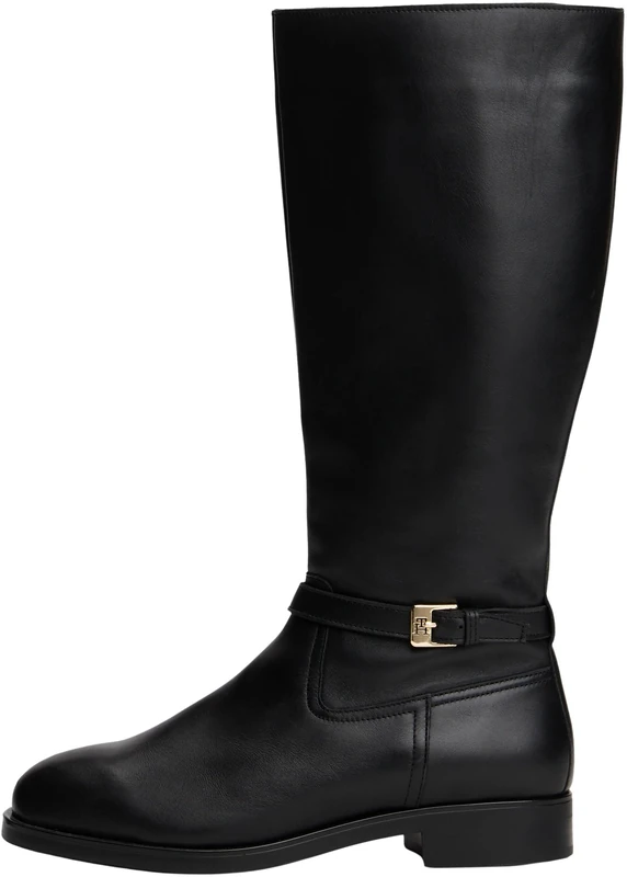 Tommy Hilfiger Women's Buckle Leather Riding Boots, Black (Black), 3.5