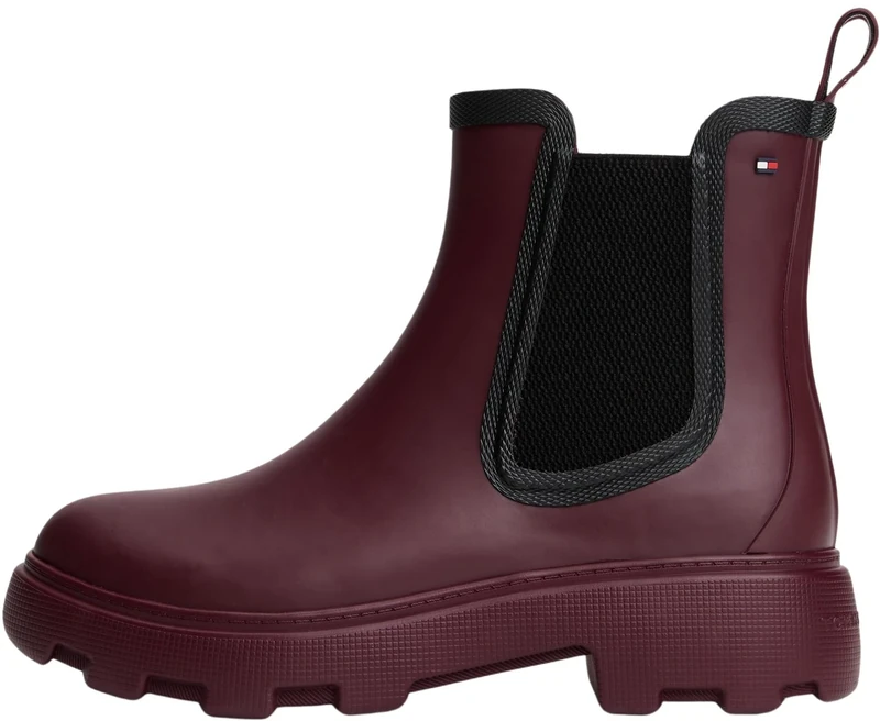 Tommy Hilfiger Women’s Flag Ankle Rain Boots with Warm Lining, Red (Rosewood Brown), 3.5