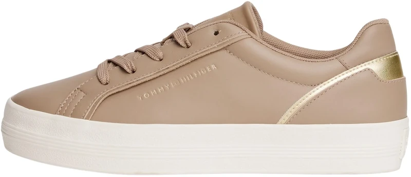 Tommy Hilfiger Women's Foxing Leather Vulcanised Trainers, Beige (Coastal Taupe), 7.5
