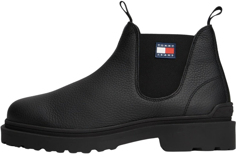 Tommy Jeans Men’s Leather Chelsea Boots, Black (Black), 7