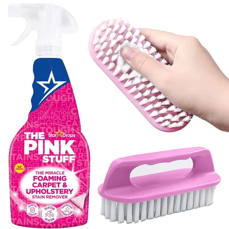Pink Stuff Carpet & Upholstery Cleaner 500ml + Scrubbing Brush | Tough Stain Remover for Sofas, Carpets, Rugs & Car Interiors | Deep Clean, Easy to Use, Odor-Free & Fast Drying