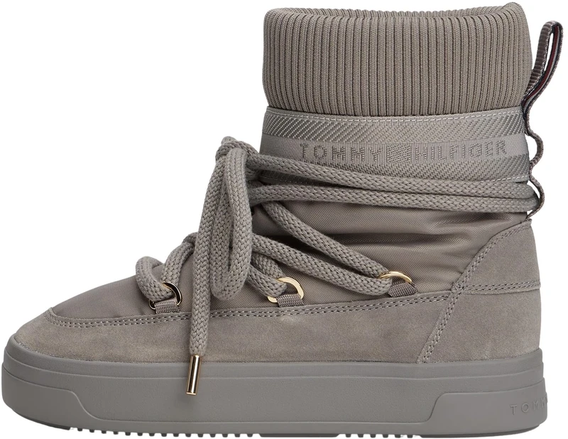 Tommy Hilfiger Women’s Warm Water Repellent Logo Tape Ankle Boots, Multicolor (Pewter Grey), 6.5