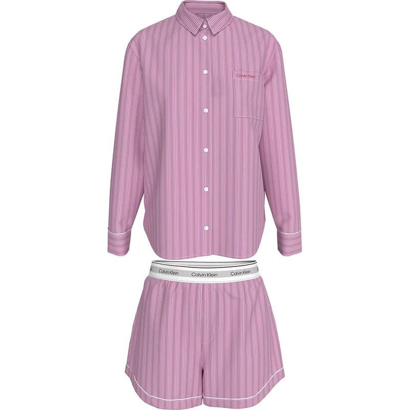 Calvin Klein Women's V DAY POPLIN SET LV00QS7581 Set, Pink (19471 TRAIL STRIPE+PINK ESSENCE), XL