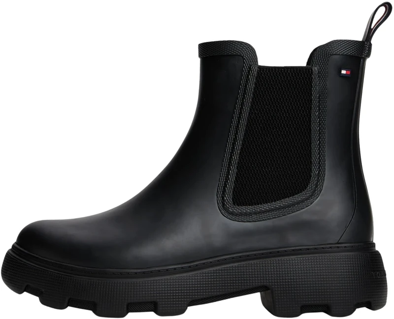 Tommy Hilfiger Women’s Flag Ankle Rain Boots with Warm Lining, Black (Black), 7.5