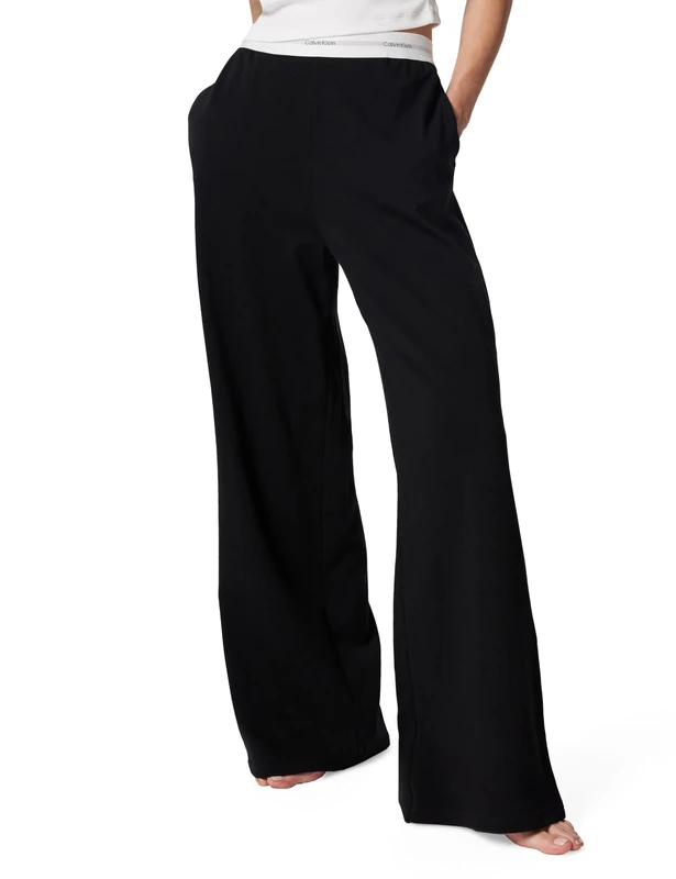 Calvin Klein Women’s Jersey Pyjama Bottoms with Logo Waistband, Black (Black), M