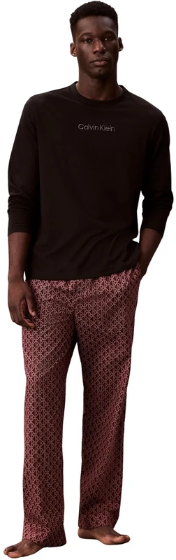 Calvin Klein Men’s Long Sleeve T-shirt and Bottoms Pyjama Set, Multicolor (Black Top W/Bijou Modern Bijou Mo), M