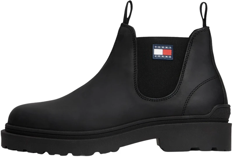 Tommy Jeans Men’s Leather Chelsea Boots, Black (Black), 7