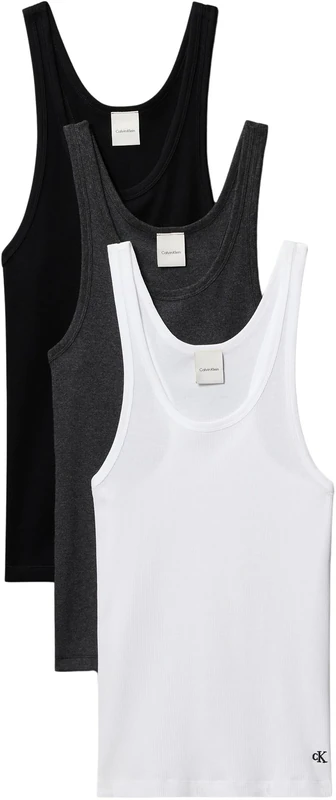 Calvin Klein Women's 3 Pack Scoop Neck Cotton Tank Tops, Multicolor (Black/White/Charcoal Heather), M