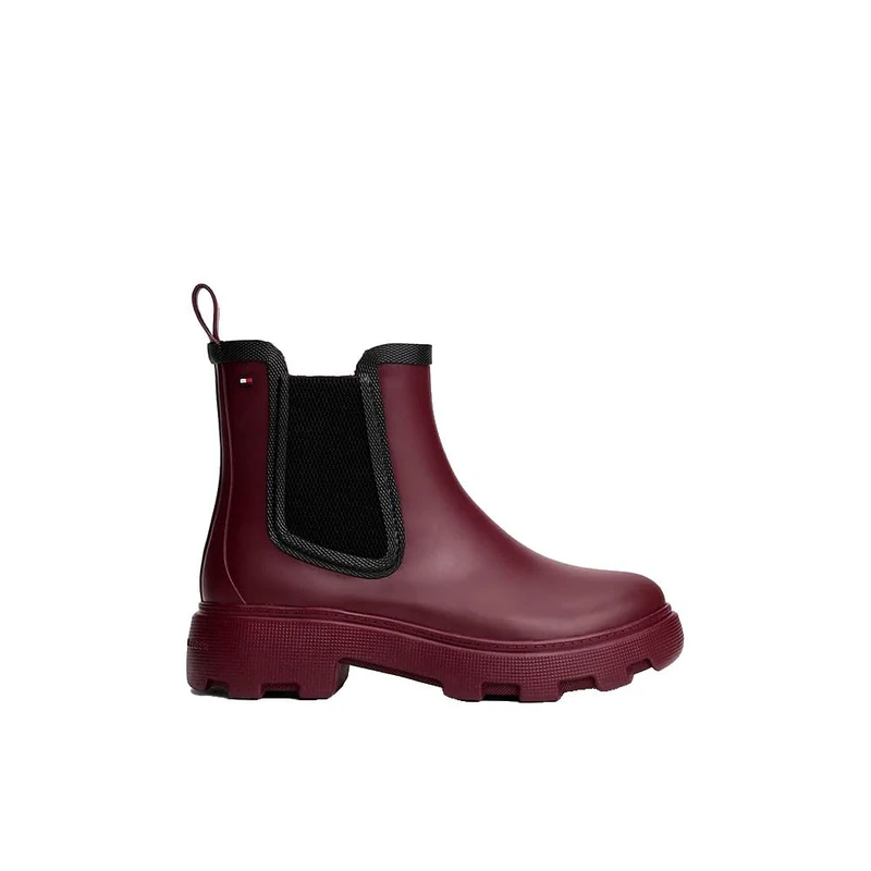 Tommy Hilfiger Women’s Flag Ankle Rain Boots with Warm Lining, Red (Rosewood Brown), 5