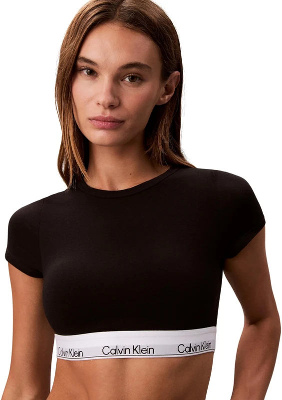 Calvin Klein Women's High Neck T-Shirt Bralette, Black (Black), XXS