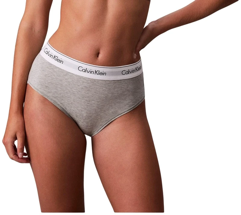 Calvin Klein Women’s High Waist Bikini Briefs with Logo Waistband, Grey (Grey Heather), XS