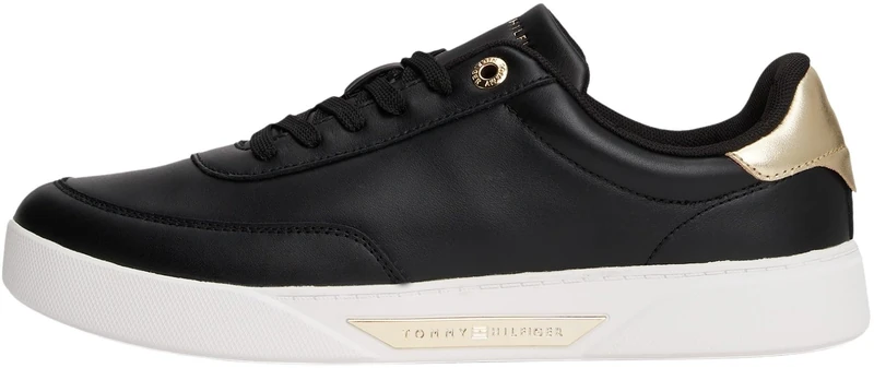 Tommy Hilfiger Women’s Essential Chic Court Leather Cupsole Trainers, Black (Black), 7.5