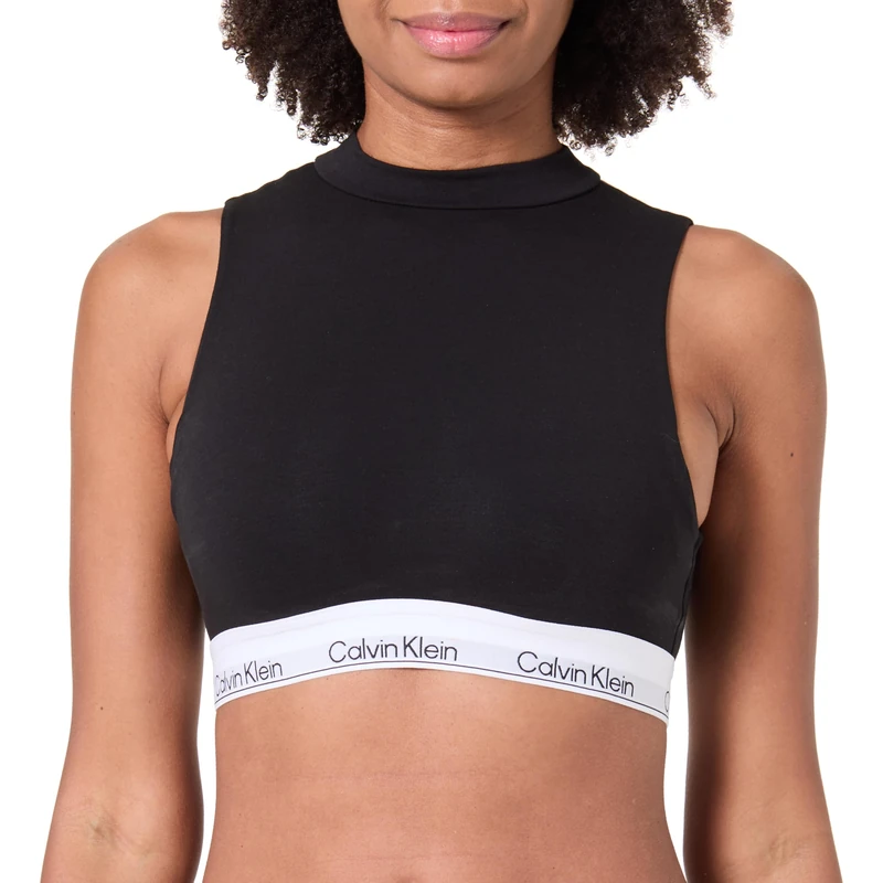 Calvin Klein Women’s Lightly Lined Bralette with Mock Neck, Black (Black), L
