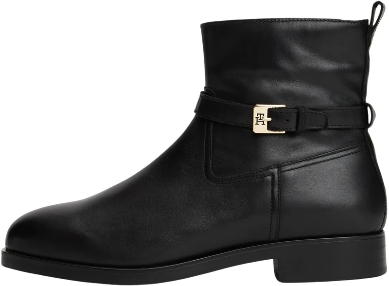 Tommy Hilfiger Women's Buckle Leather Riding Ankle Boots, Black (Black), 7