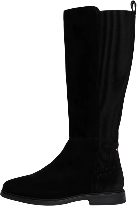 Tommy Hilfiger Women’s Flag Suede Long Boots, Black (Black), 6.5