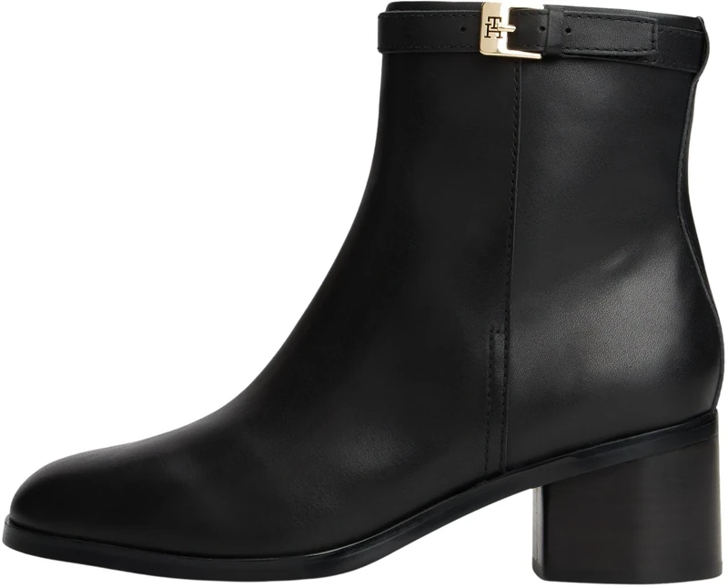 Tommy Hilfiger Women's Mid Heel Buckle Leather Riding Ankle Boots, Black (Black), 3.5
