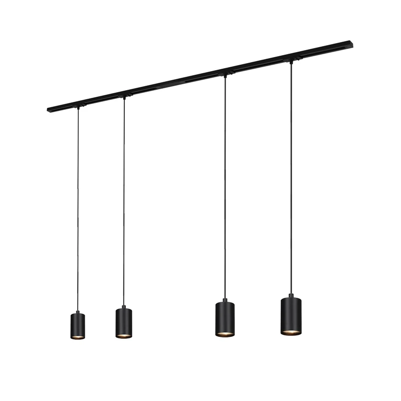 BRILONER - Track System Rail Complete Set, 4X GU10 Pendant, Feed, Track System Ceiling, Spotlight Rail, Ceiling lamp, Ceiling Light, Pendant lamp, Pendant Light 1.5m, Black