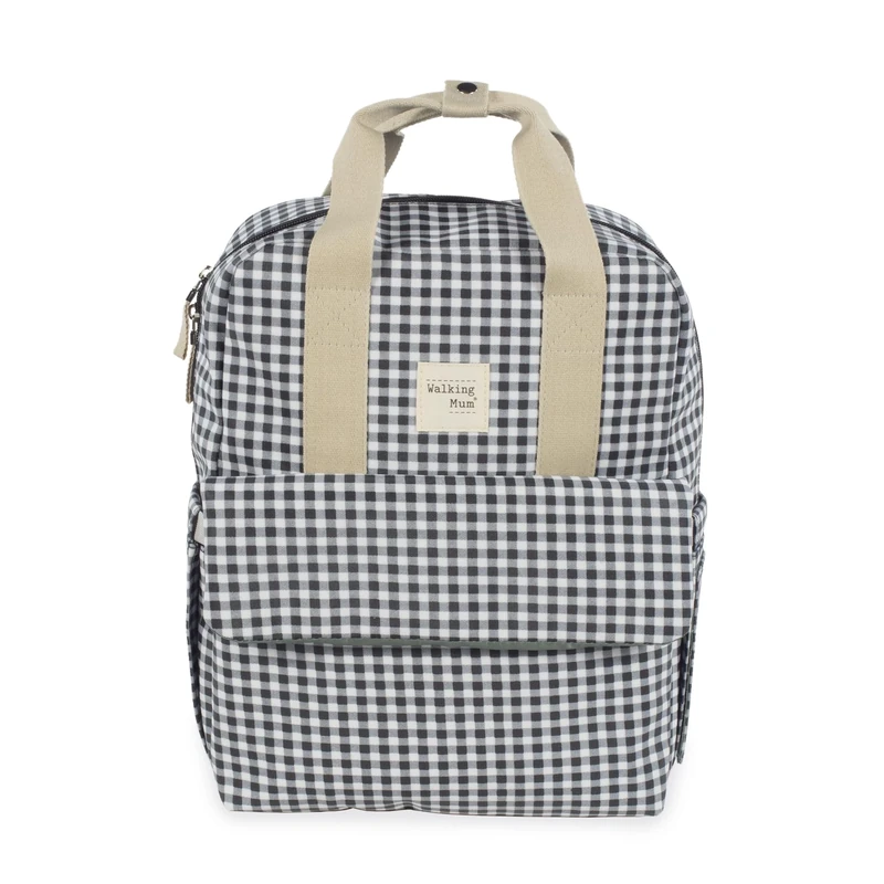 Walking Mum. I Love Vichy Backpack Bag Diaper Bag for Pushchair Versatile Design with Short Handles and Shoulder Straps, Black - Measures 37 x 28 x 12 cm. - Image 1