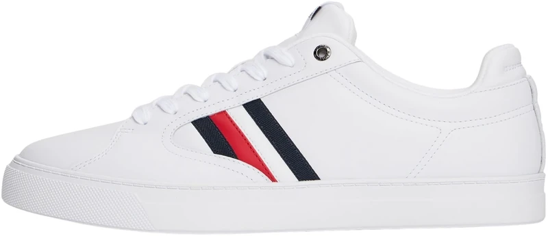 Tommy Hilfiger Men's Icon Court Stripes Leather Cupsole Trainers, White (White), 7