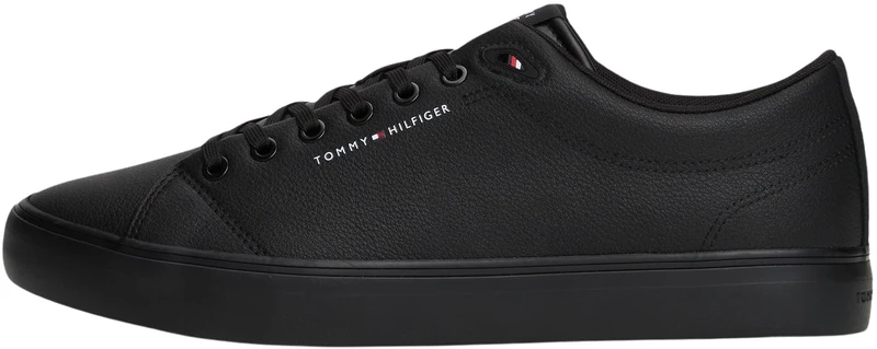 Tommy Hilfiger Men’s Core Low Top Leather Vulcanised Trainers, Black (Black), 13