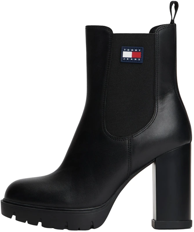 Tommy Jeans Women’s Leather Heeled Ankle Boots, Black (Black), 6