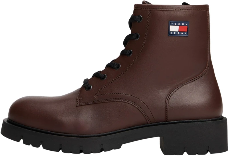 Tommy Jeans Women’s Lace-up Leather Ankle Boots, Brown (Dark Mocha), 7