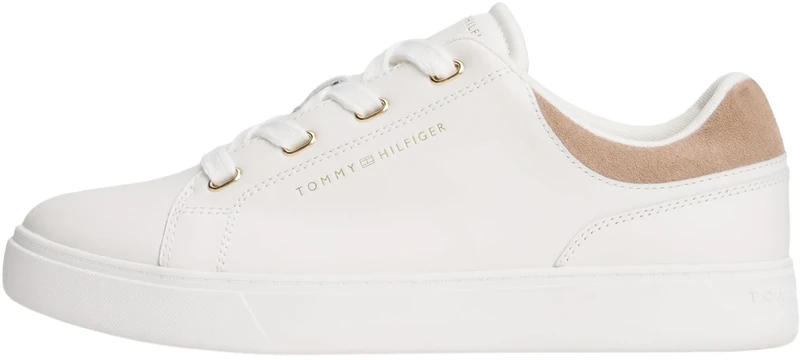 Tommy Hilfiger Women's Casual Leather Cupsole Trainers, White (Ecru/Coastal Taupe), 6