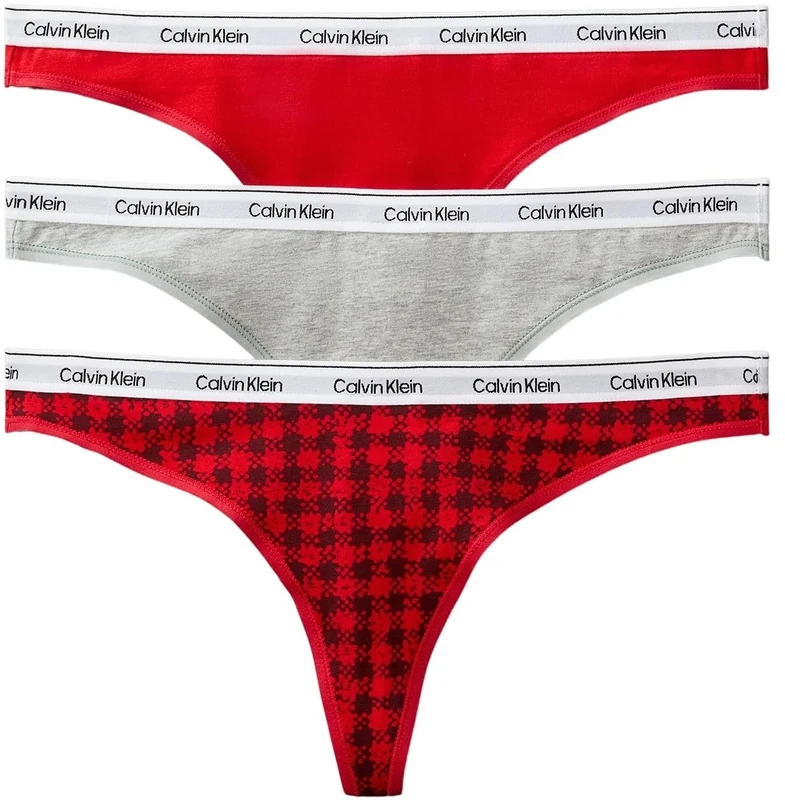 Calvin Klein Women's 3 Pack Thongs Underwear, Multicolor (Blotched Plaid+Adrenaline Rush/Blac), XL