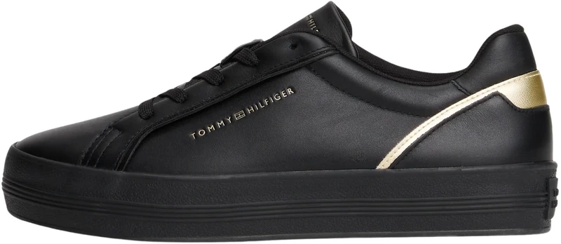 Tommy Hilfiger Women's Foxing Leather Vulcanised Trainers, Black (Black), 7