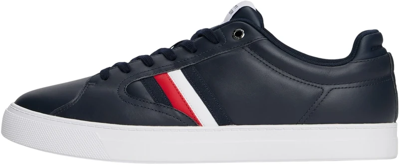 Tommy Hilfiger Men's Icon Court Stripes Leather Cupsole Trainers, Blue (Desert Sky), 10.5