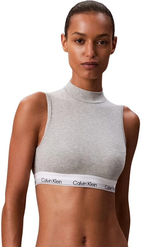 Calvin Klein Women’s Lightly Lined Bralette with Mock Neck, Grey (Grey Heather), XS
