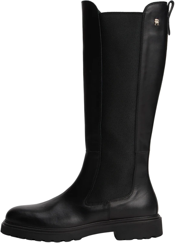 Tommy Hilfiger Women’s Cleated Leather Long Boots, Black (Black), 7.5