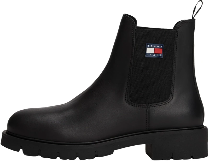 Tommy Jeans Women's Leather Chelsea Boots, Black (Black), 7.5