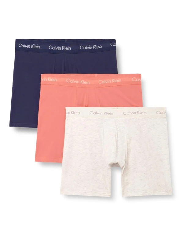 Calvin Klein Men’s 3 Pack Stretch Boxer Briefs, Orange (Ink/Coral Pop/Snow Heather), XS