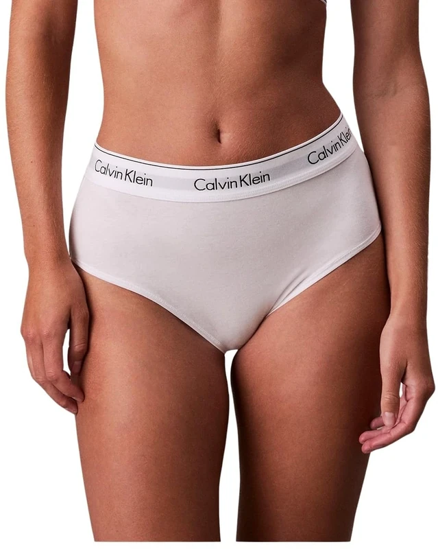Calvin Klein Women’s High Waist Bikini Briefs with Logo Waistband, White (White), XS