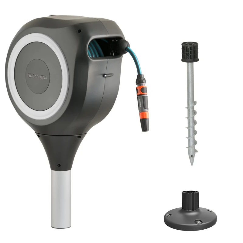 Gardena Garden and Patio Hose Box Rollup M: Weatherproof Box with roll-up Technology and 20m Hose, Irrigation of Medium-Sized Gardens with Patio, Automatic retraction, White (18615-20)