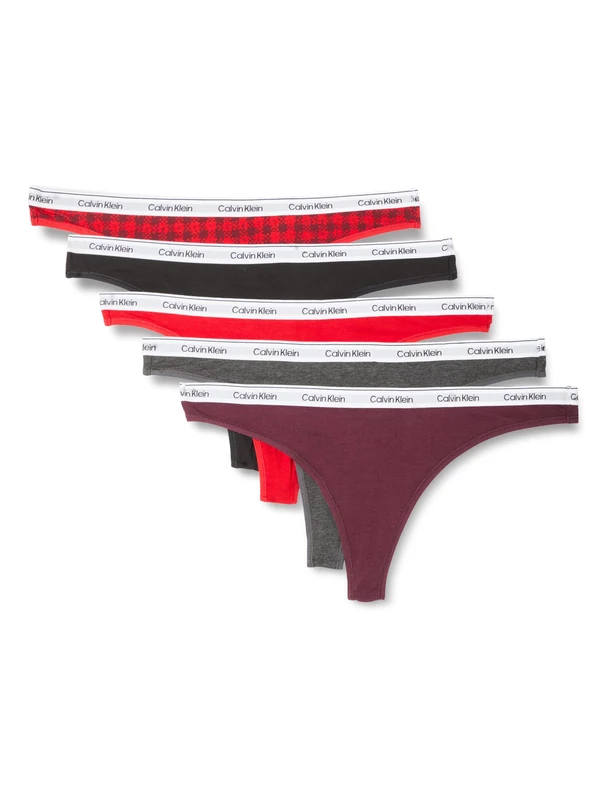 Calvin Klein Women’s 5 Pack Low Rise Cotton Thongs with Stretch, Multicolor (Blotched Plaid+Adreniline Rush/Blac), M