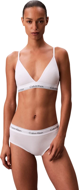 Calvin Klein Women’s Lightly Lined Triangle Bra with Logo Band, White (White), M