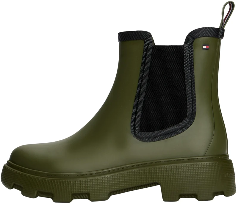 Tommy Hilfiger Women’s Flag Ankle Rain Boots with Warm Lining, Green (Huntsman Green), 3.5 - Image 1