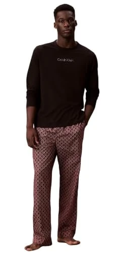 Calvin Klein Men’s Long Sleeve T-shirt and Bottoms Pyjama Set, Multicolor (Black Top W/Bijou Modern Bijou Mo), XL