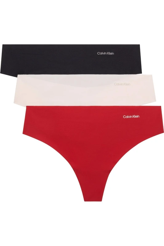 Calvin Klein Women's THONG 3PK 000QD3558E Thong, Red (RED STAMP/NYMPH THIGH/BLACK), S