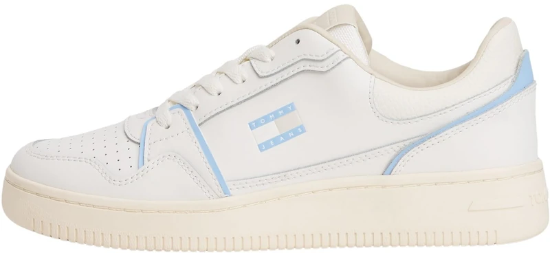 Tommy Jeans Women’s Retro Basket Low Top Cupsole Trainers, White (Ecru/Light Blue), 6.5