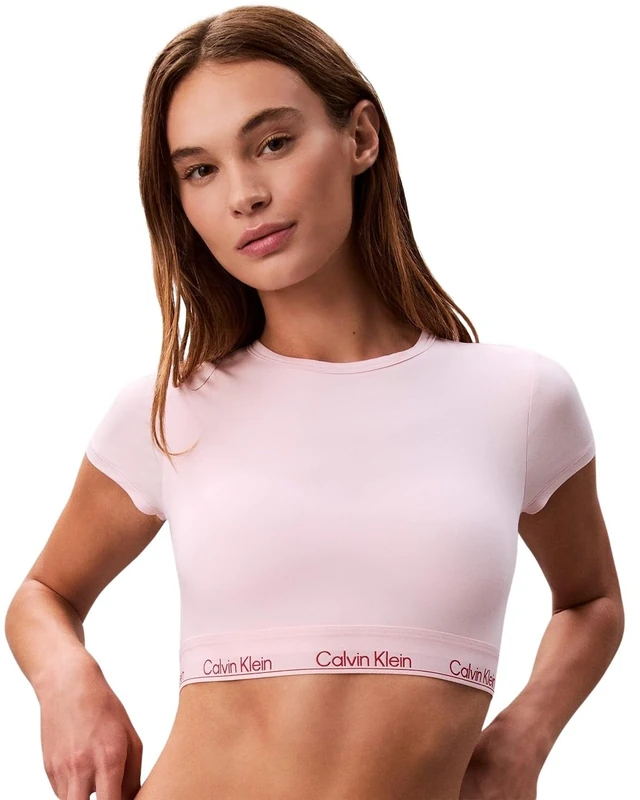 Calvin Klein Women's High Neck T-Shirt Bralette, Pink (Potpourri), L