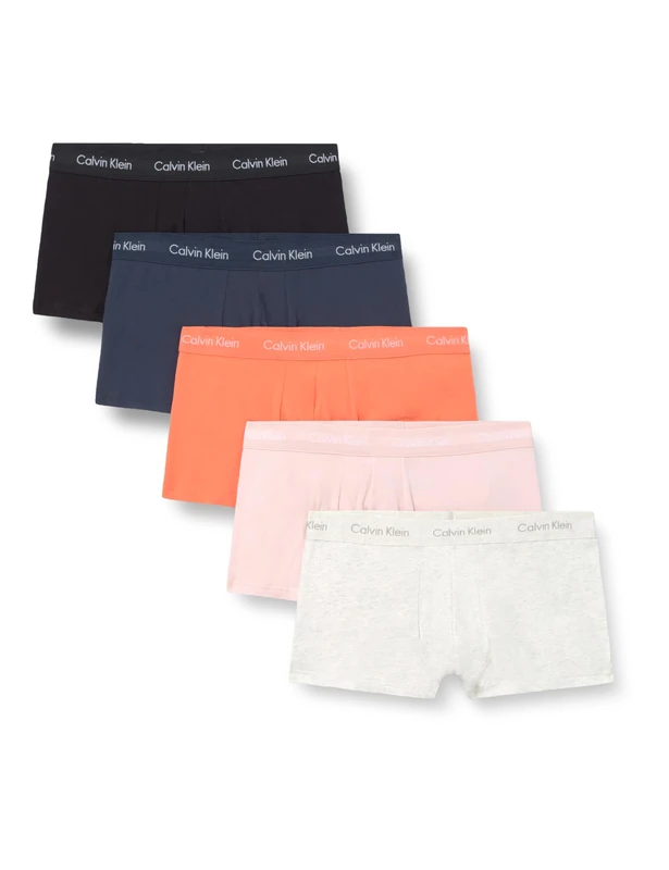Calvin Klein Men's Low Rise Trunk 5pk 000NB2734A Trunk, Multi (BLACK/SNOW HEATHER/CORAL POP/INK/PO), L